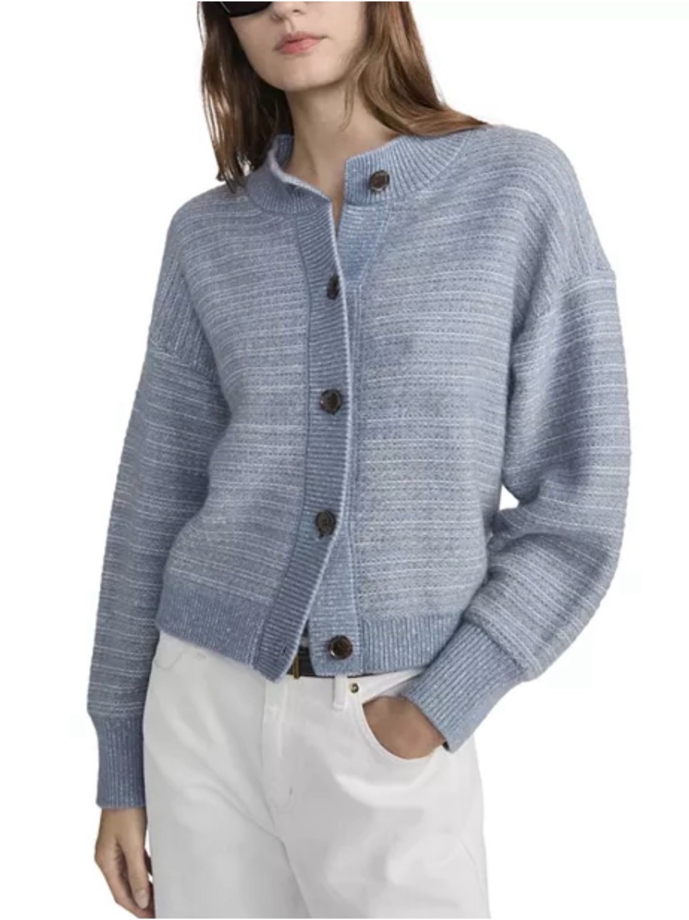 Frame Denim Light Blue Jacquard Button-Front Knit Cardigan